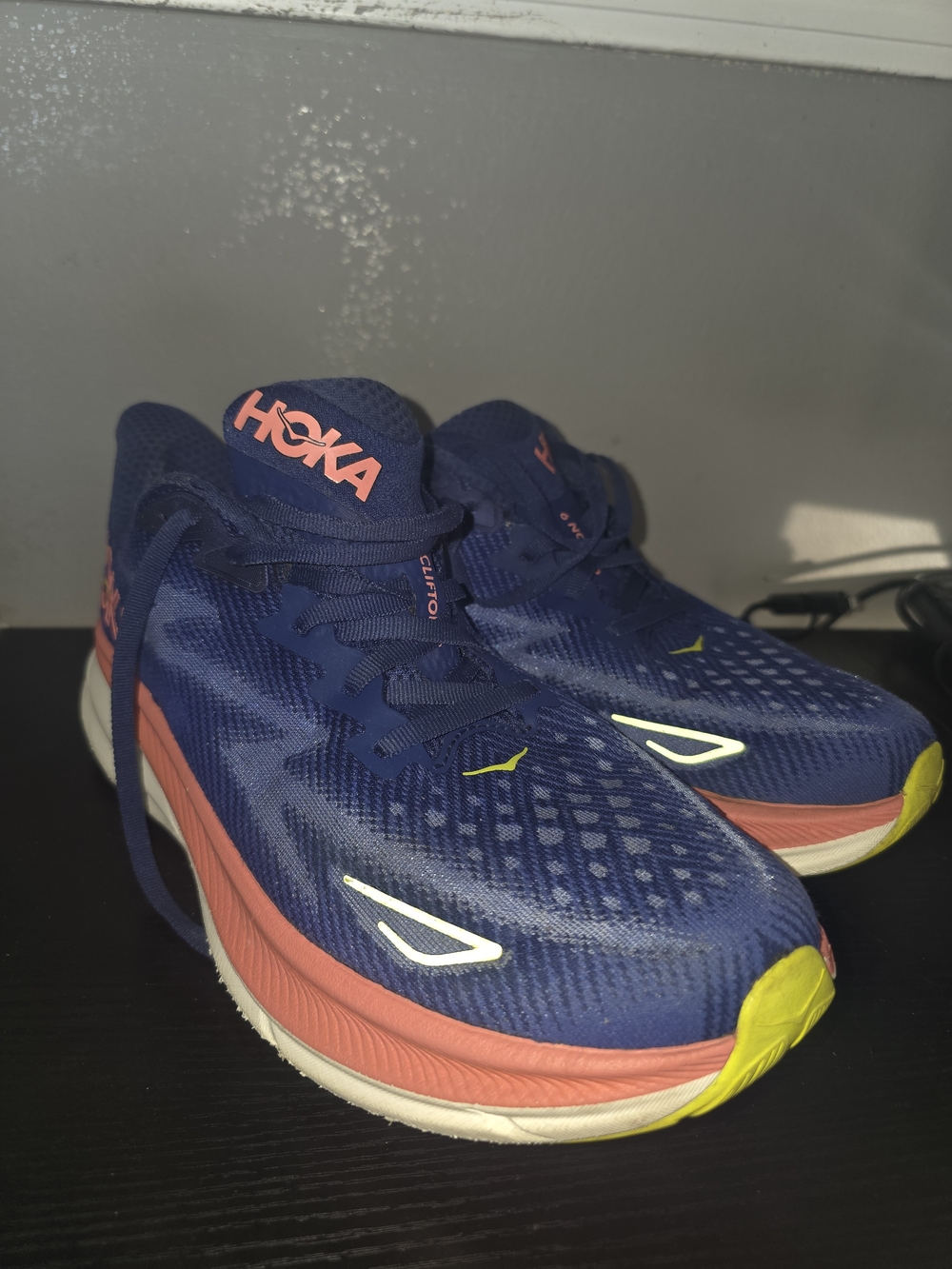 HOKA Women's Running Shoes - Navy with Coral & Yellow Accents